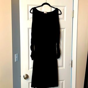 Women’s black Cache open shoulder swoop neck black dress
